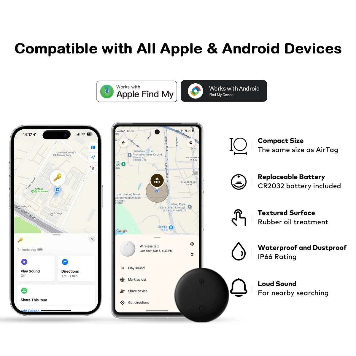Universal Tag Trackers (2 Pack) - Apple Find My Network and Android/Google Find Hub Network