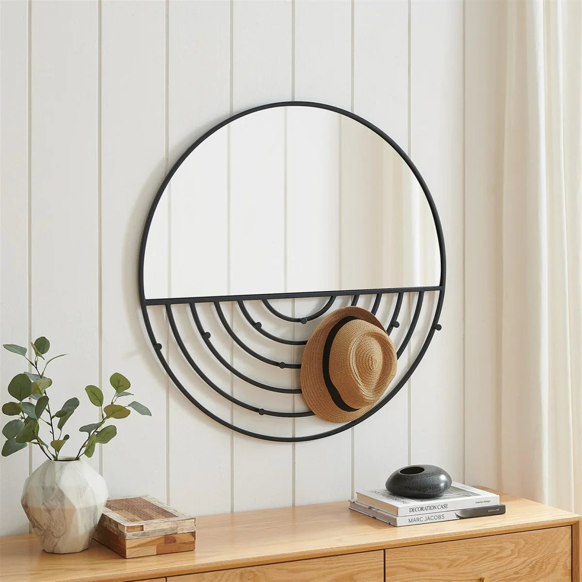 Round Wall Mirror With Hooks