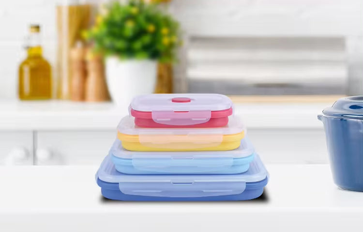 Collapsible Silicone Food Storage Container Set of 4 with Collapsible Mug